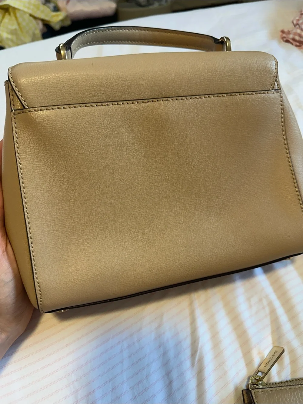 Michael Kors Beige Leather Top-Handle Satchel with Matching Zip Wallet